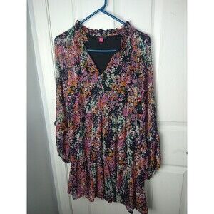 Vince Camuto Flower Tiered Dress XS Flowy Balloon Sleeve Sheer V Neck Lined NWT